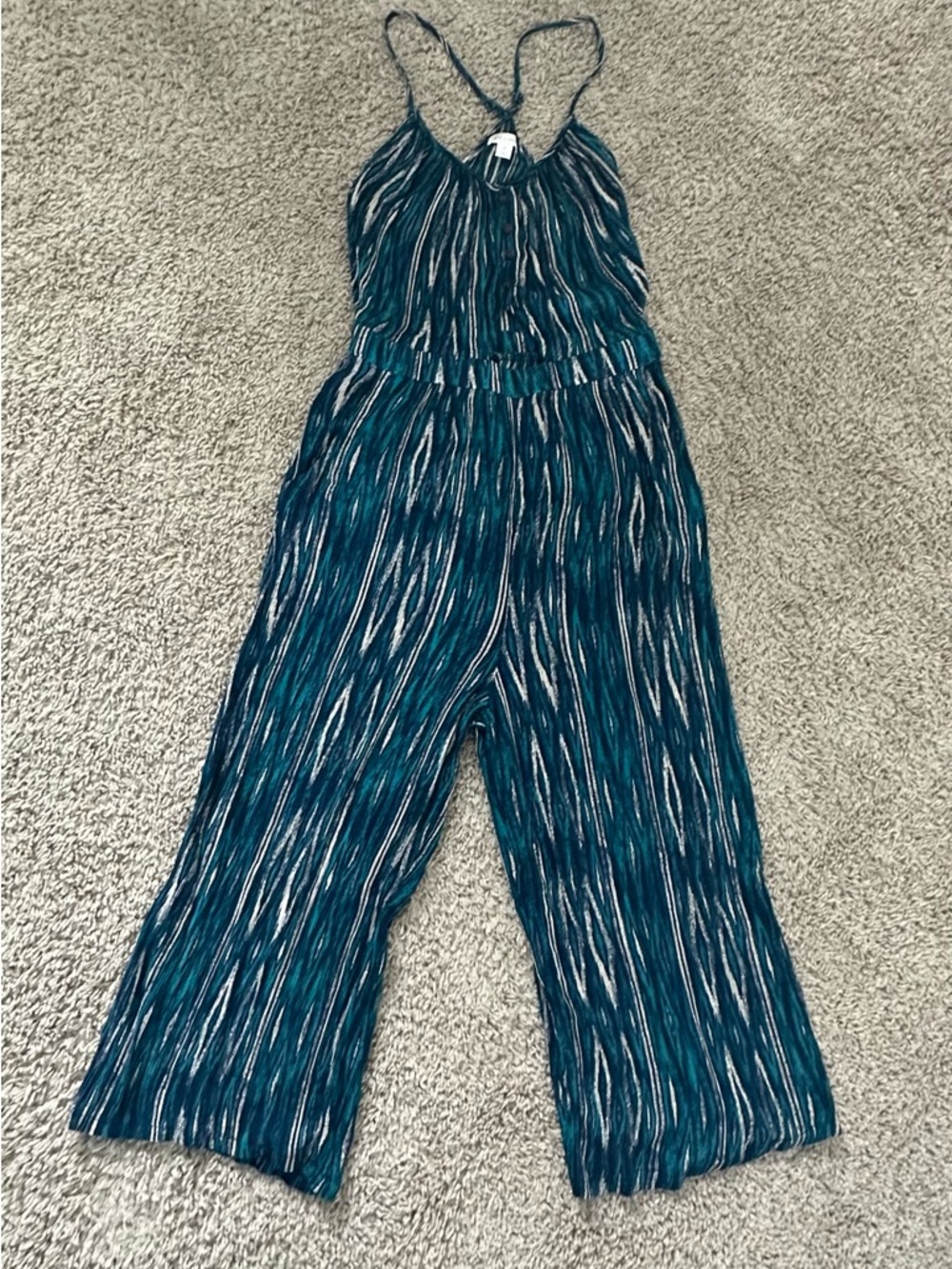 Xhilaration Teal Striped Cropped Wide-Leg Jumpsuit